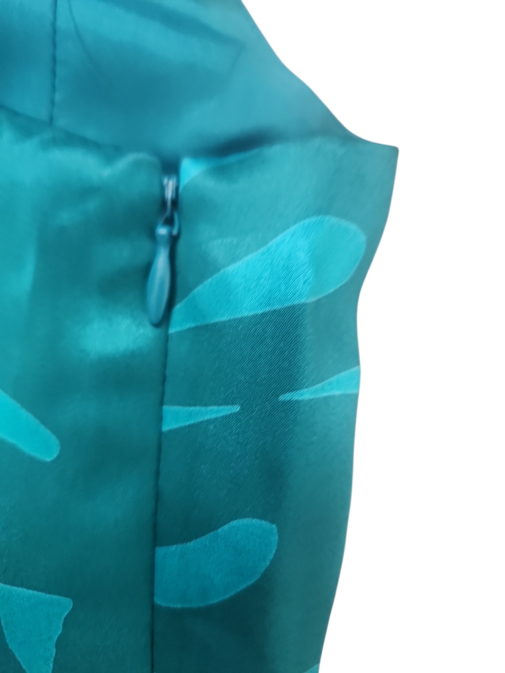 Ann Taylor Sleeveless Square Neckline Teal Green Silk Tropical Print Dress Size6 - Picture 9 of 13